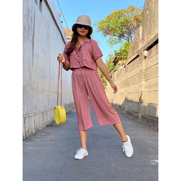 Oneset Crop Sinta  / Set Rayon Crop / New One Set-Dusty