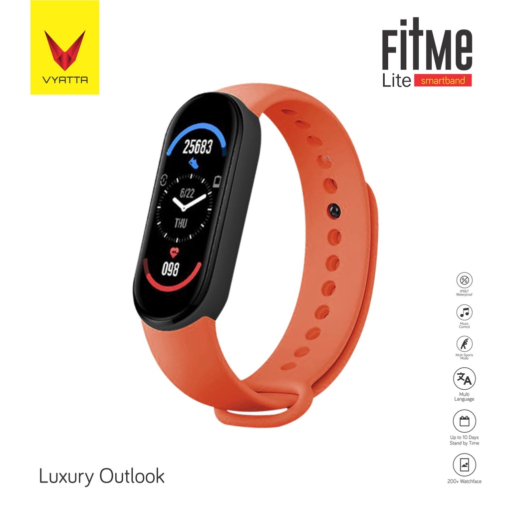 VYATTA FitMe Lite New Smartband - 200+Watchface, Sport Mode, IP67,SPO2-Red Orange