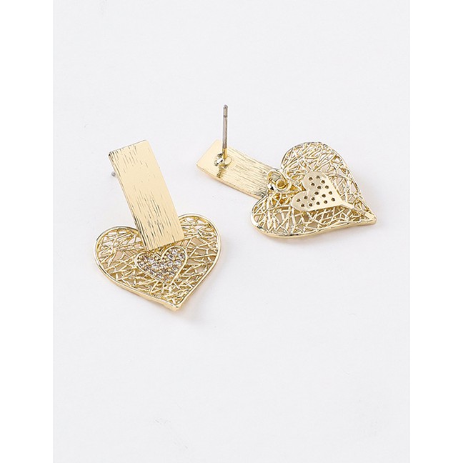 LRC Anting Tusuk Fashion Gold Micro-inlaid Zircon Hollow Love Earrings D48753