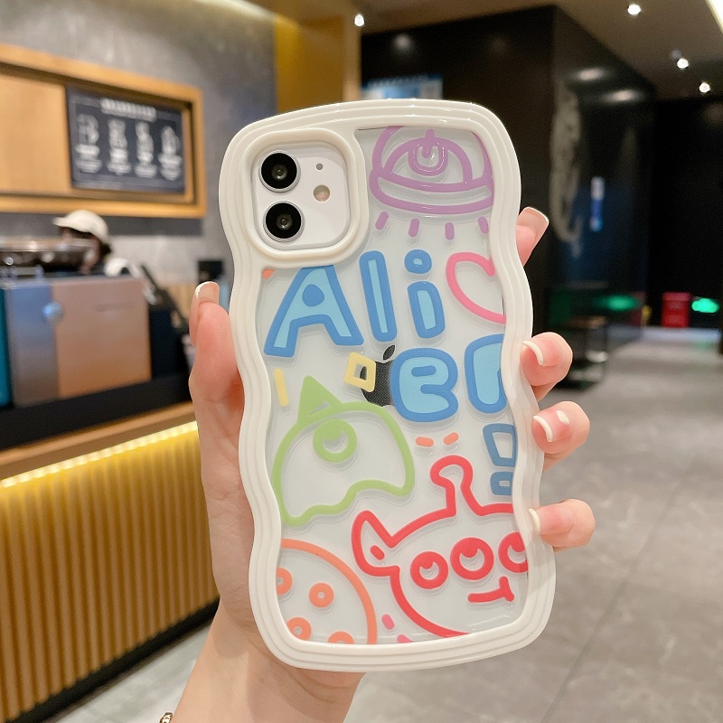 2 in 1 case Pelindung Tahan Jatuh Pola Graffiti Alien Ragdoll Untuk iPhone 11 12 13 Pro MAX X XR XS MAX