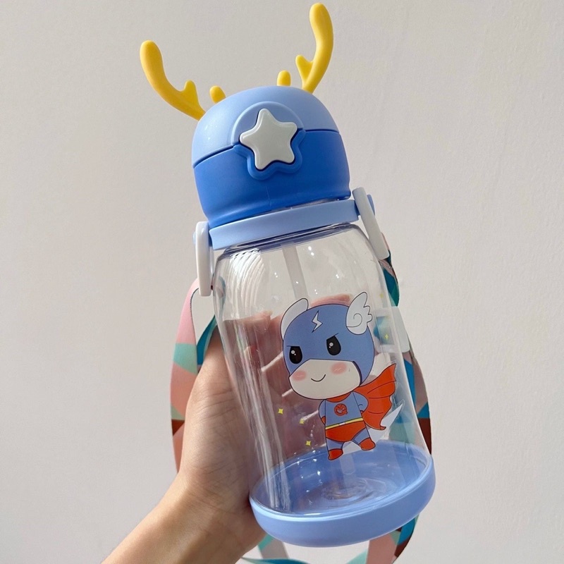 bmar190 Botol Minum Anak Rusa Sekolah TK SD Sedotan 600ml Free BPA