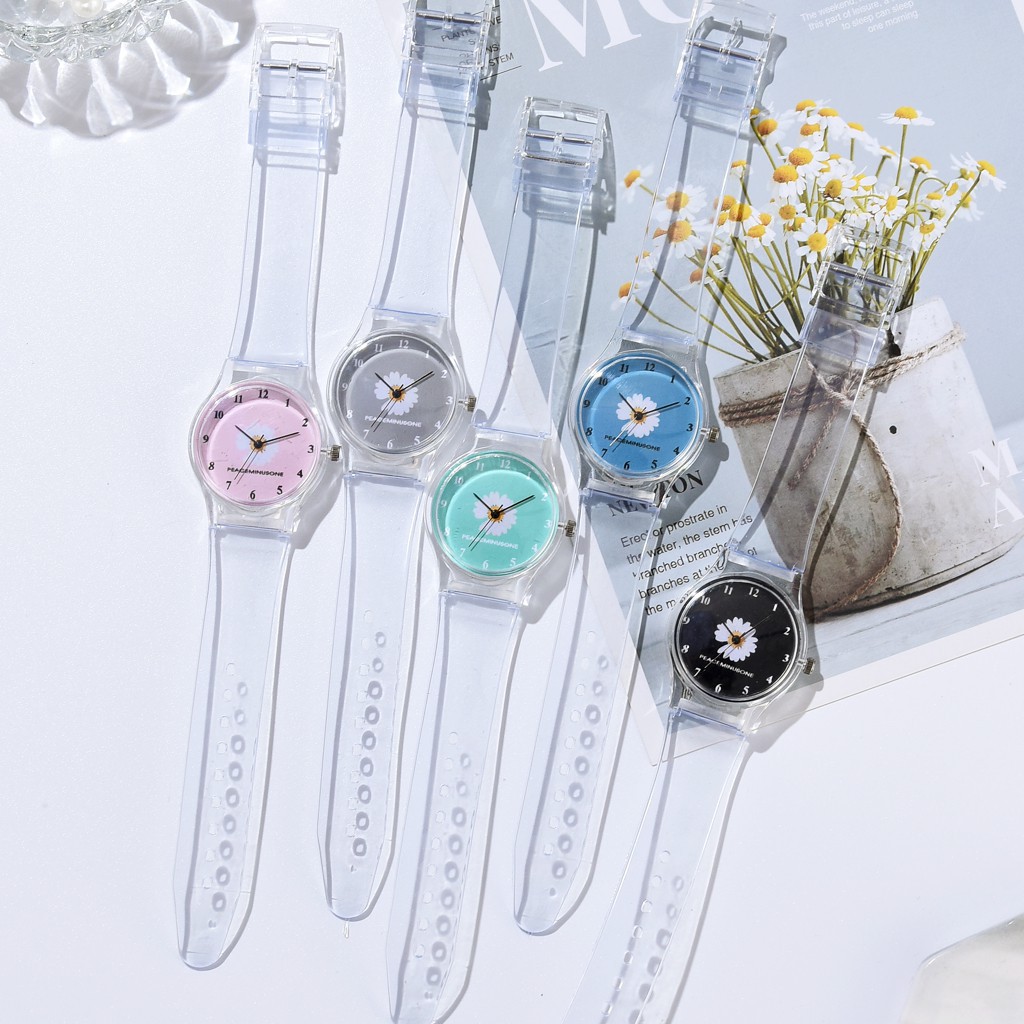 ✅COD Jam Tangan Quartz Analog Motif Bunga Transparan / Jam Tangan Motif Bunga Transparan