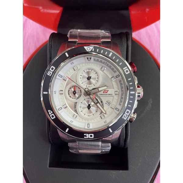 chronoforce 5331g pria silver ring hitam original