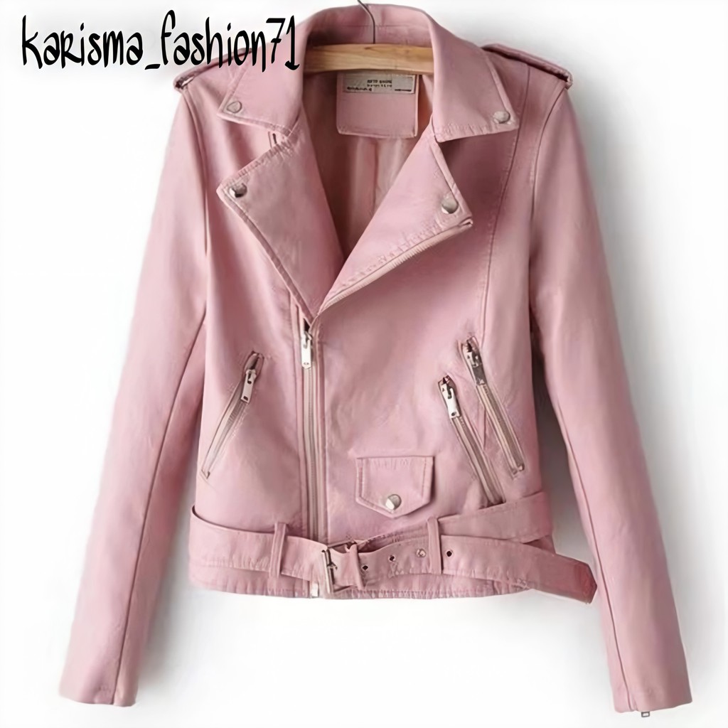 jaket kulit crop wanita | jaket rock n roll wanita lengan panjang | jaket kulit cewe korea