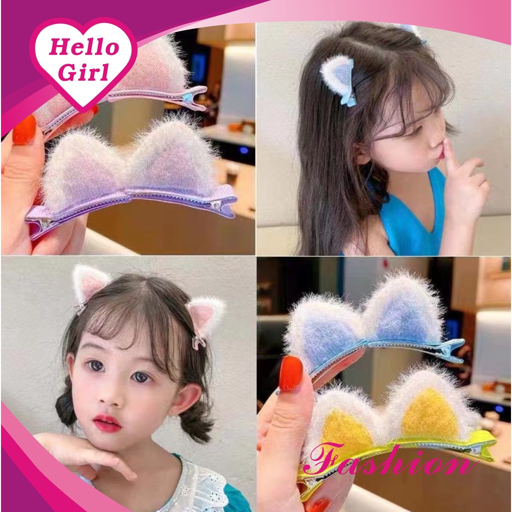 (Hello Girl)F94 1Set Jepit Rambut Anak Lucu Motif Telinga Kucing Jepit Rambut Model Korea Import