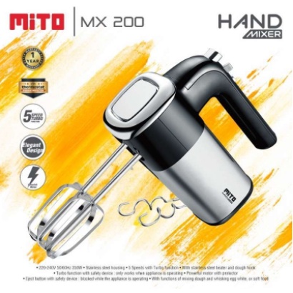 MITO Hand Mixer Tangan MX 200 Stainless Steel Turbo 5 Speed MX200