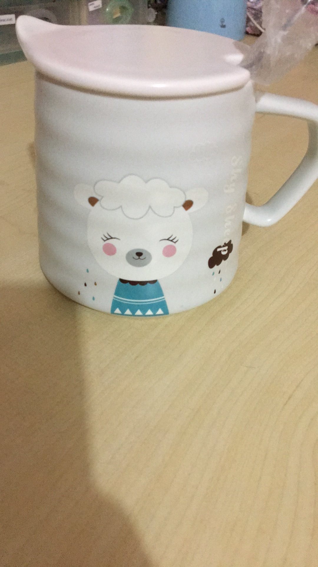 Mug Keramik Stripe Texture Cute Animal Pastel Colour Cat Rabbit Sheep Teddy Bear