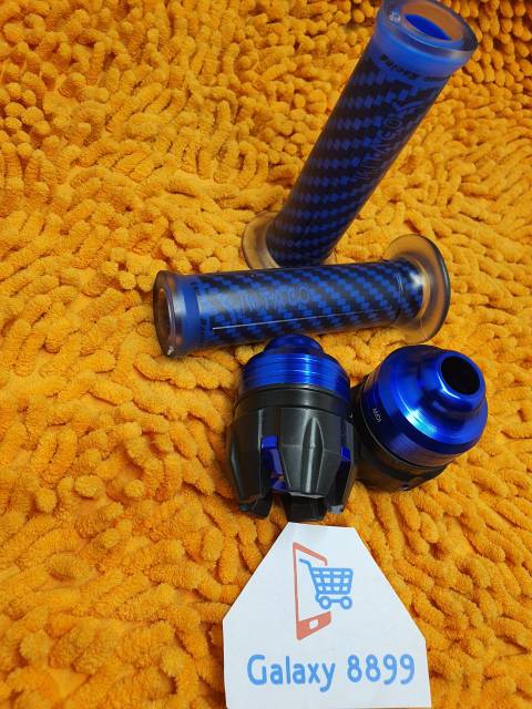 Handgrip karbon kitaco + Jalu As roda depan biru universal