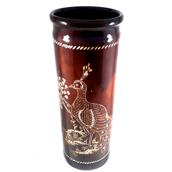 Guci Tempat Payung Ukir Cukit Burung Merak Kayu Jati Ukuran Besar