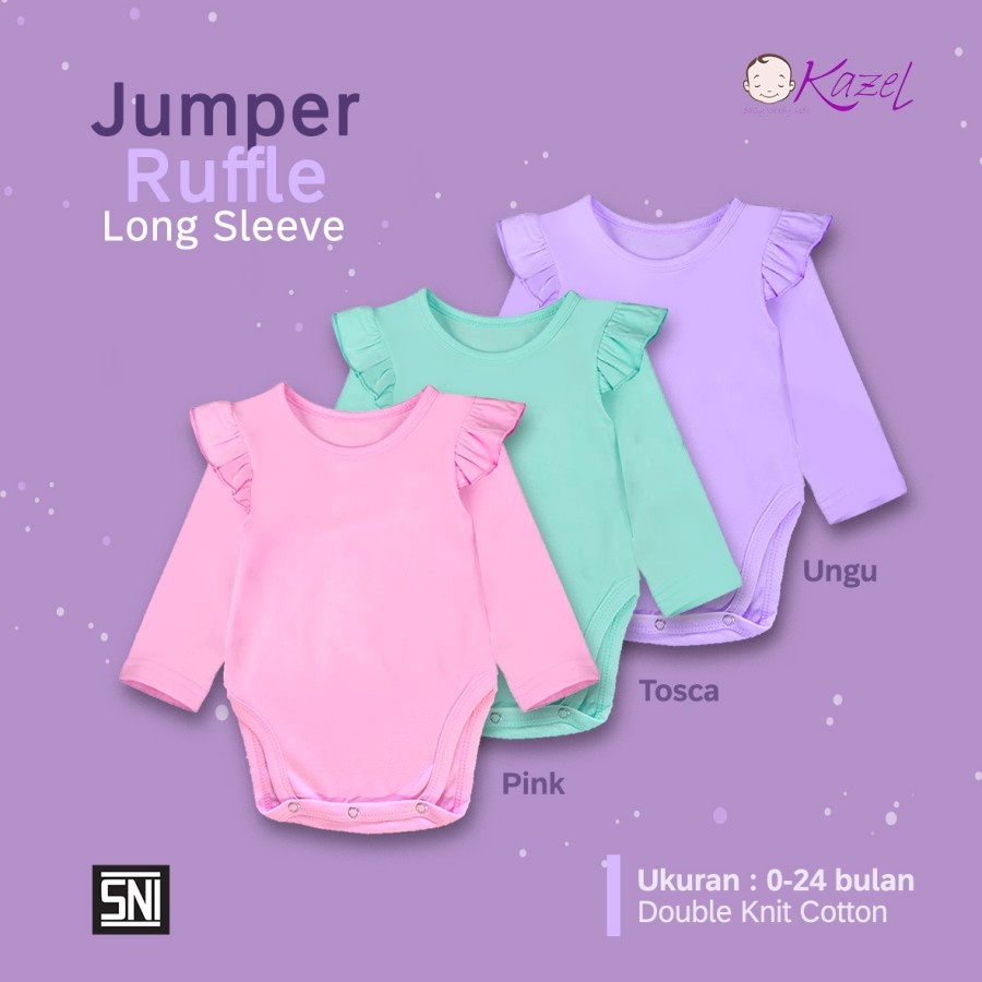 Kazel Ruffle Jumper Long Sleeve 3pcs Pakaian Anak Perempuan Baju Bayi Baru Lahir