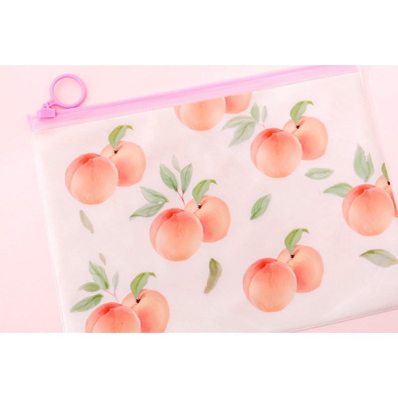 Wadah Serbaguna Zipper Bag Motif Buah PEACH / Tempat Penyimpanan Multifungsi Motif PEACH Simple Pink