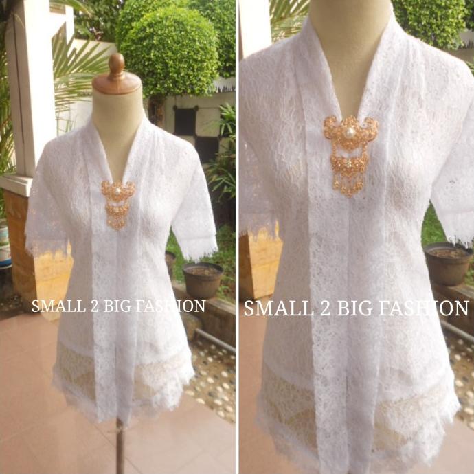 kebaya brukat brokat pendek / kebaya modern pendek putih krem gold