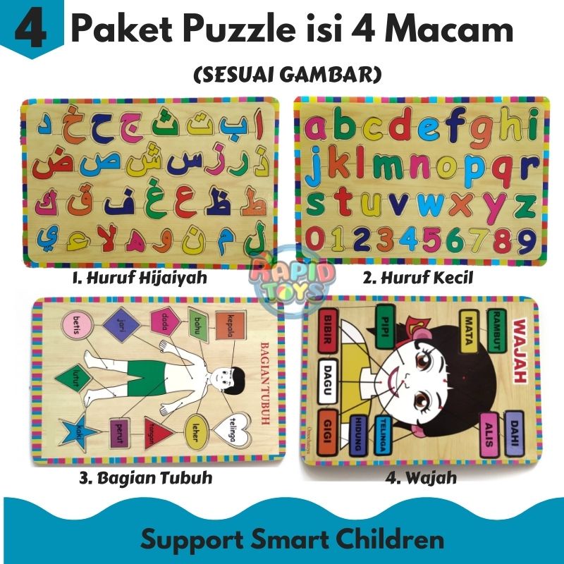 Puzzle Kayu Paket Isi 3 Dan 4 Rapid Toys Murah Bisa COD