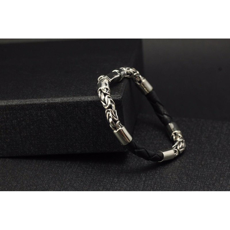 GELANG KULIT KOMBINASI PERAK ASLI 925 GELANG PERAK MURAH