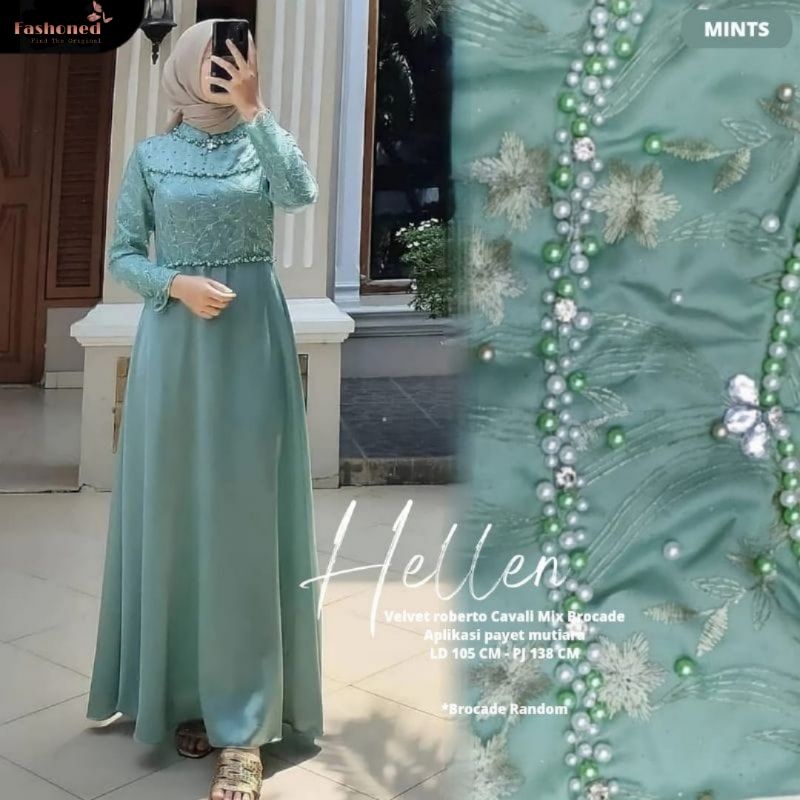 Gamis Hellen Dress Pesta Muslimah Belle Maxy Dress Kondangan Brokat LD90 LD100 LD110 LD120 LD130 Sonia Dres Tille Seragaman Brukat  Remaja Warna Dusty Rose Lavender Sage Green Navy Maroon Muslim Jumbo Baju Lebaran Terbaru Murah