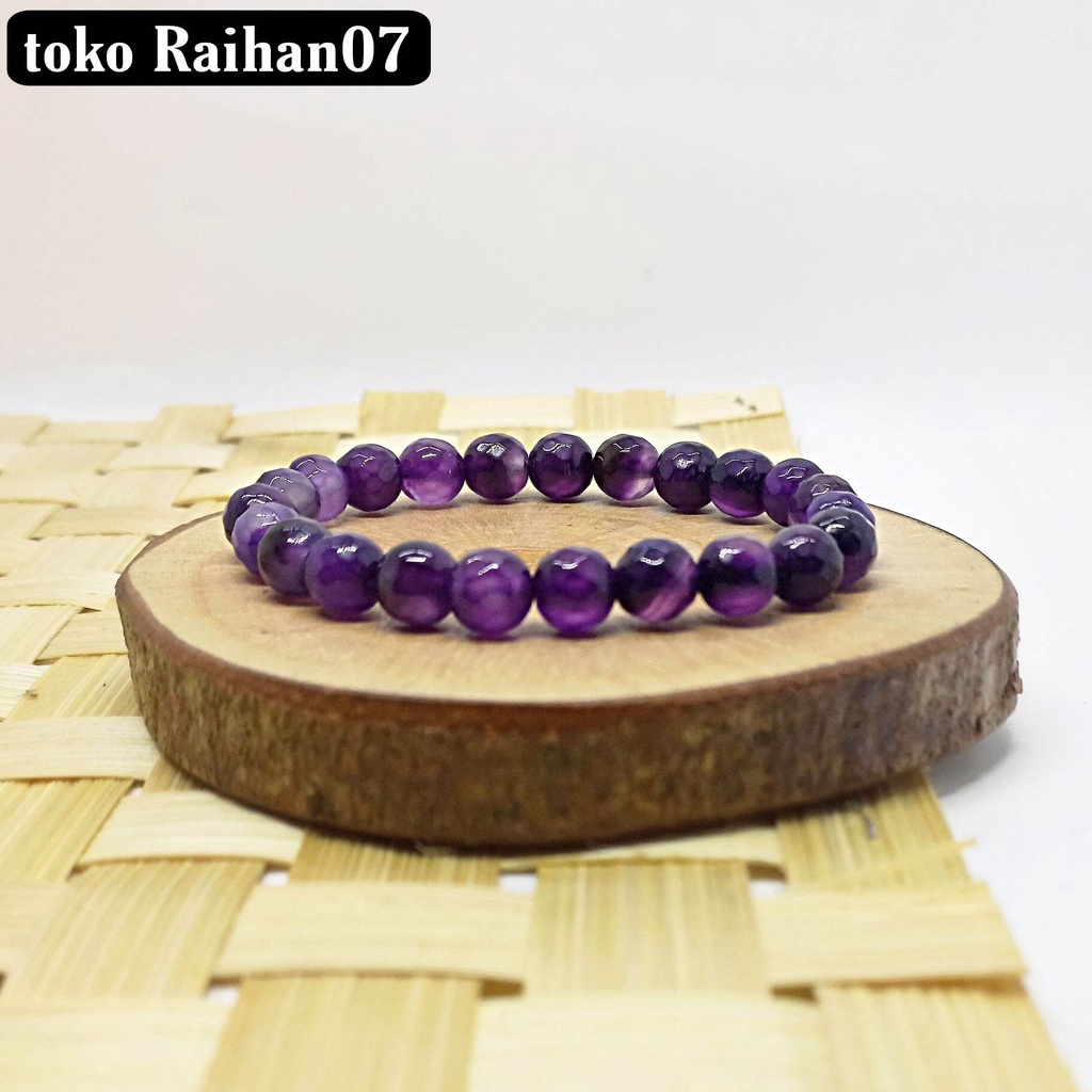 GELANG BATU AKIK KECUBUNG UNGU 8MM