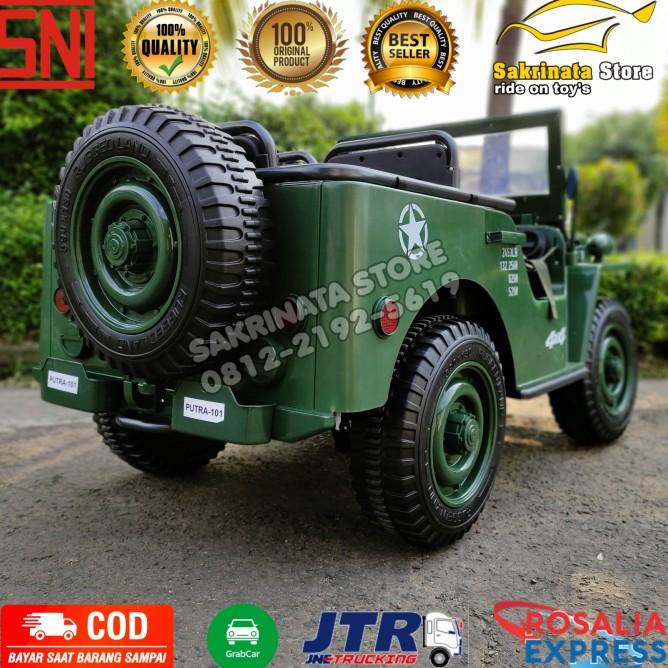 Mobil Aki Mainan Anak Jeep Willys 3 Seater Mobil Tentara