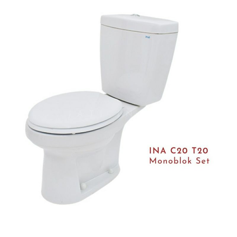 monoblok kloset duduk flush pencet atas merk ina c20 putih ivory beige biru hijau pink