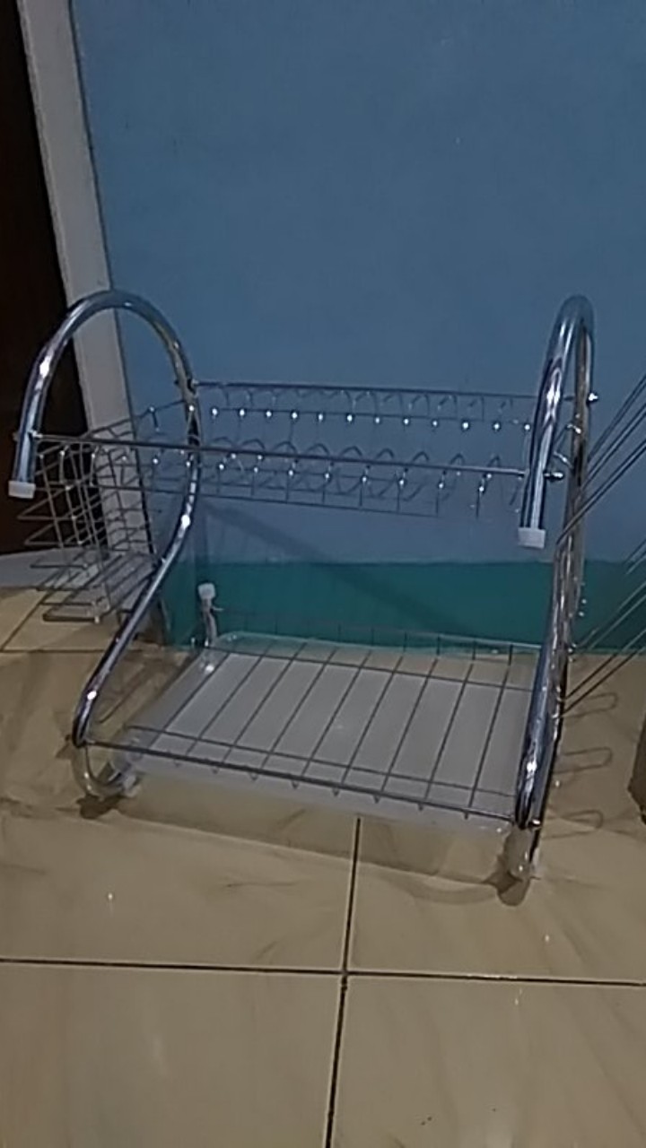 Rak Piring Stainless Minimalis 2 Susun Tingkat Peralatan Dapur Anti Karat