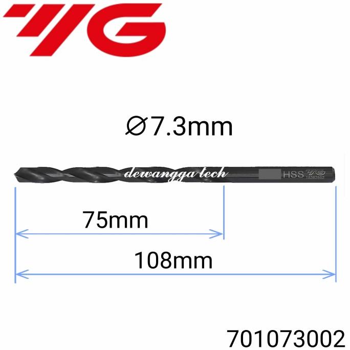 YG1 7.3mm mata bor besi WG 7.3 mm twist drill hss lurus YG-1 7 . 3 mm dewang44 Kualitas Baik