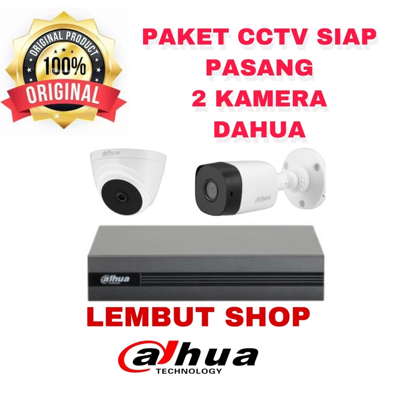 PROMO PAKET KAMERA CCTV DAHUA 2MP 2 CAMERA 4 CH CHANNEL 1080p FULL HD KOMPLIT SIAP PASANG 4ch 4channel bisa online di hp 2 mp megapixel MURAH