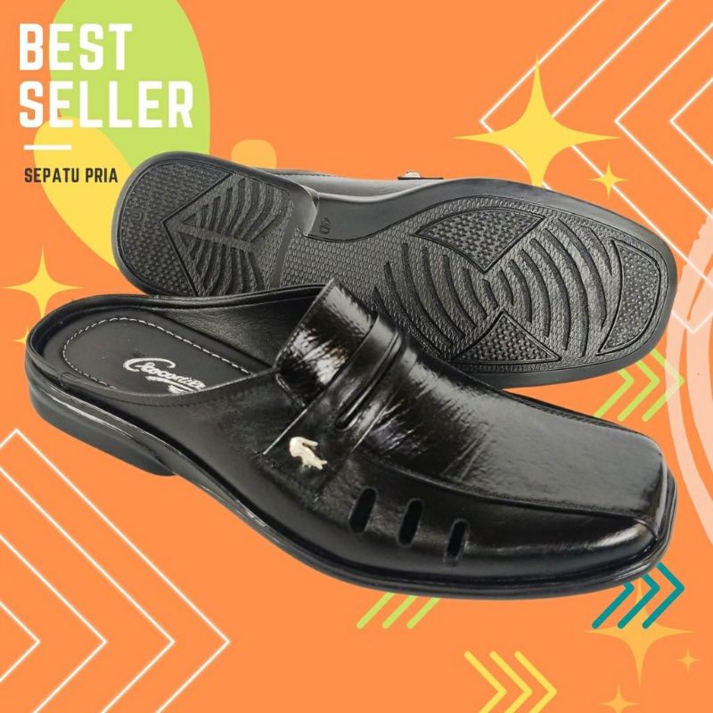 SEPATU SLOP KULIT ASLI PRIA Sandal sepatu pria kulit asli warna hitam selop slop cowok crocodile lea