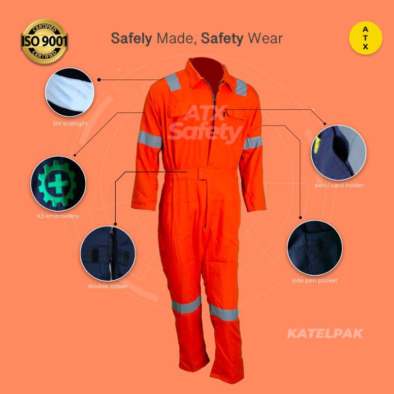 Wearpack Baju Safety Katelpak Coverall Terusan  Jumpsuit Oren ATX