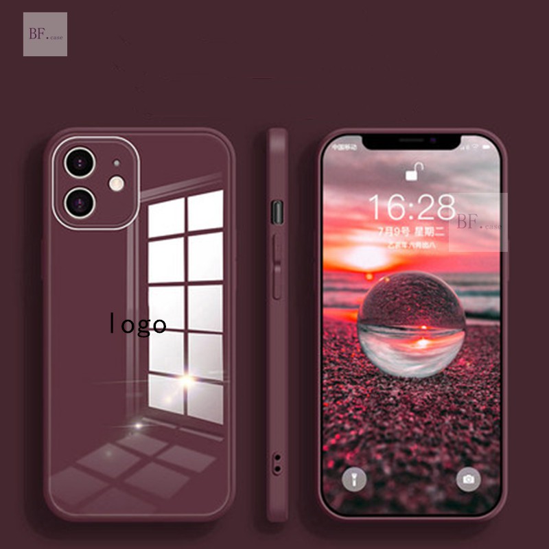 Straight Edge Tempered Glass Case Iphone 13 Pro Max 11 12 XR 7plus X XSMAX Surrounded By Soft Silicone-plum