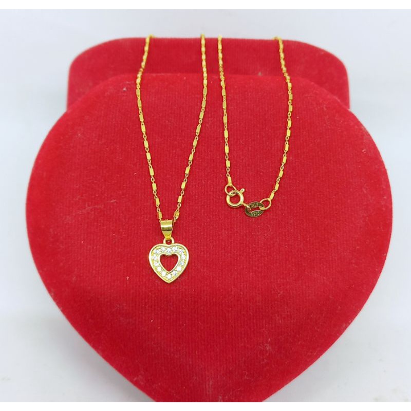 KALUNG PERAK 925 ASLI LAPIS EMAS/KALUNG BALOK MINI+LIONTIN LOVE MP KELL/KALUNG ASLI SILVER/KALUNG FASHION WANITA