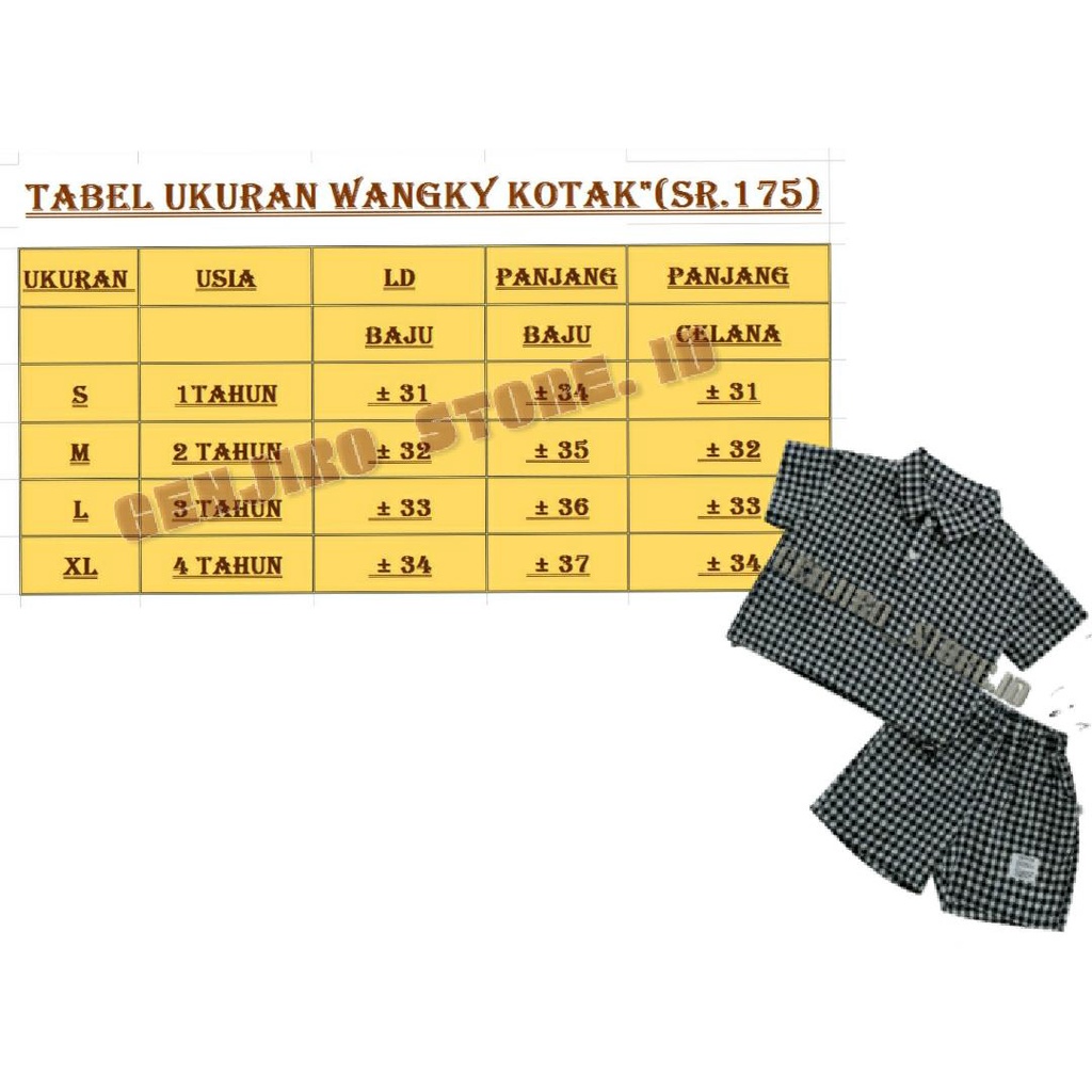 SETELAN ANK LAKI LAKI/ SETELAN WANGKY KOTAK KOTAK/BAWAH TALI +APLIKASI STOPER/BAJU GENJIRO/UNTUK ANAK USIA 1-4 TAHUN/BISA COD