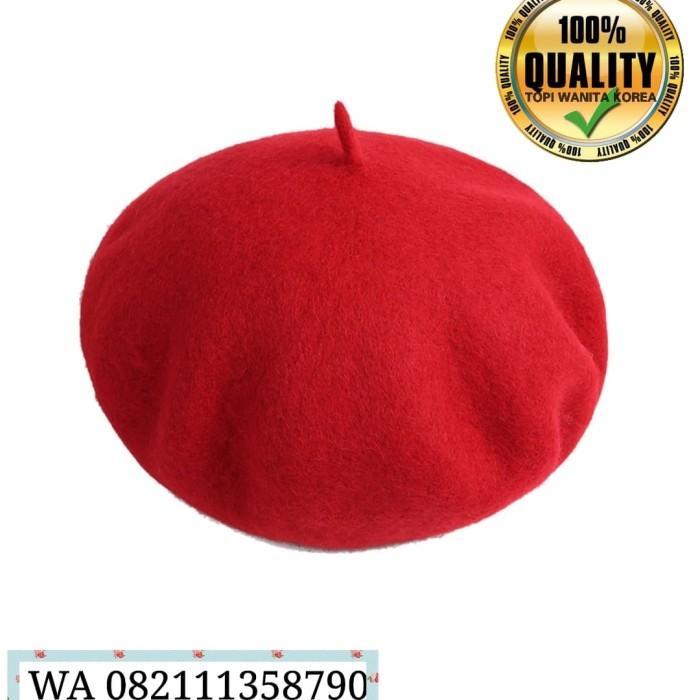 Topi klasik topi baret topi pelukis wanita warna merah asli import
