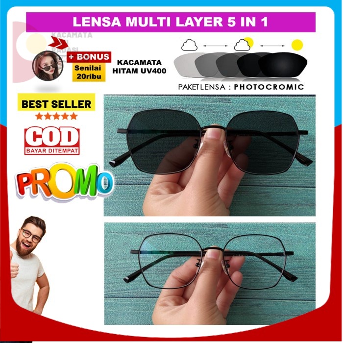 Bisa COD Kacamata Photocromic Cowok Minus Plus Silinder Berubah Warna Model Kotak ADIYOR8164017