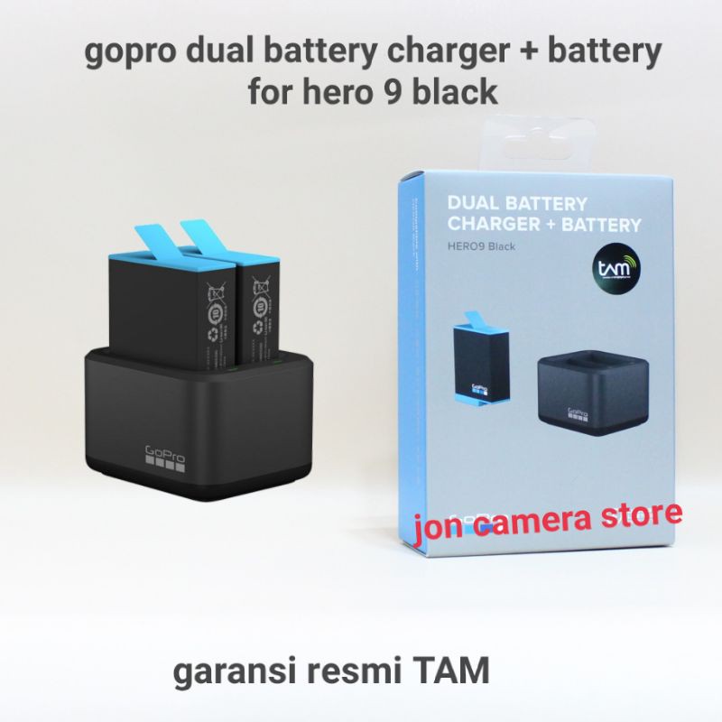 gopro dual battery charger + spare battery for gopro hero 9 black original garansi tam