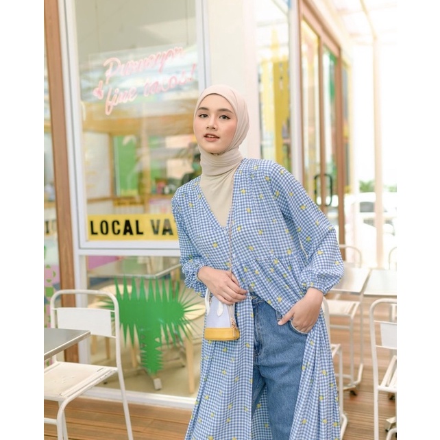 Mandalika gingham lemon sky blue