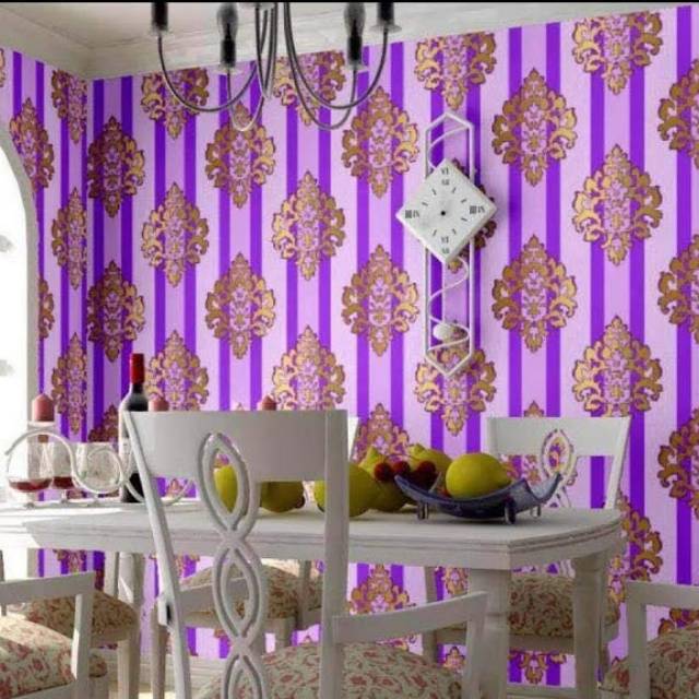 Grosir Murah Wallpaper Sticker Dinding 3d Motif Batik Salur Warna Ungu Kuning Emas Modern Shopee Indonesia