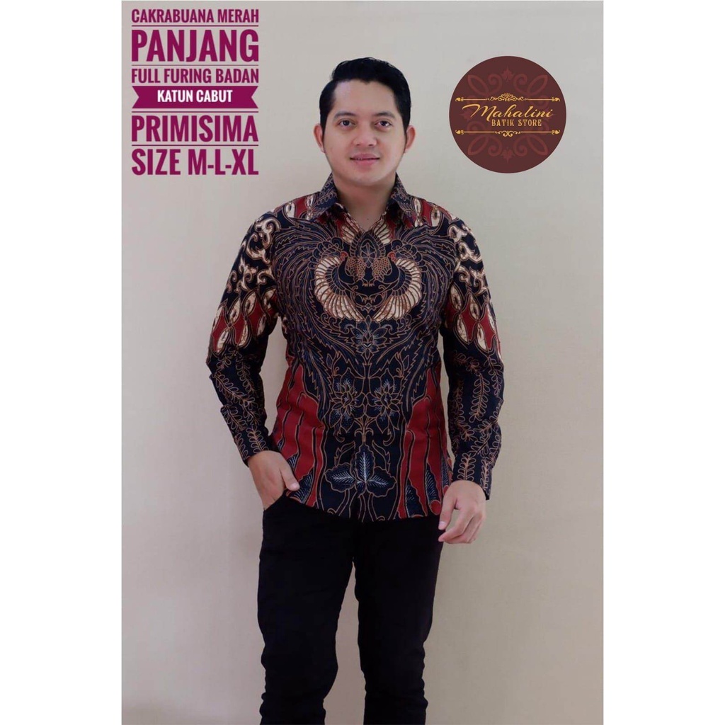 Kemeja batik pria terbaru/batik lengan pendek warna merah/baju batik pria warna merah cakrabuana