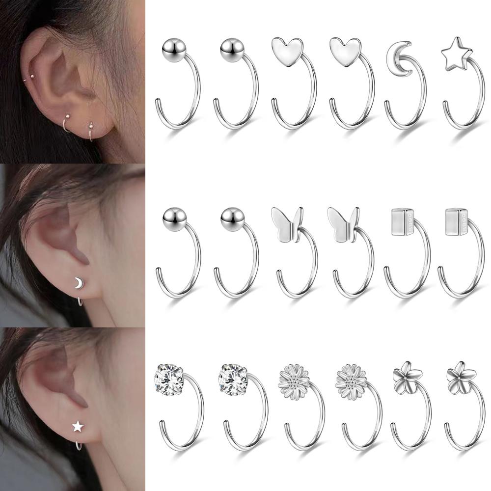 1 Pasang Anting Tusuk Sterling Silver 925 Bentuk C Desain Bunga Butterfly 20G Untuk Wanita