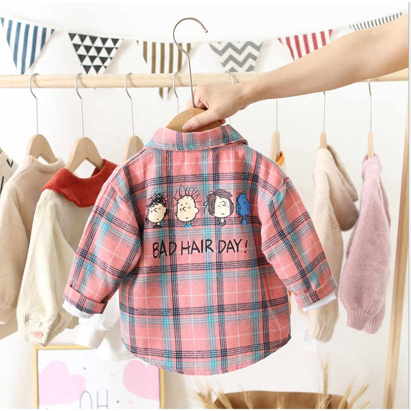 KSB 58-Kemeja lengan panjang anak import motif kotak kotak bad hair day