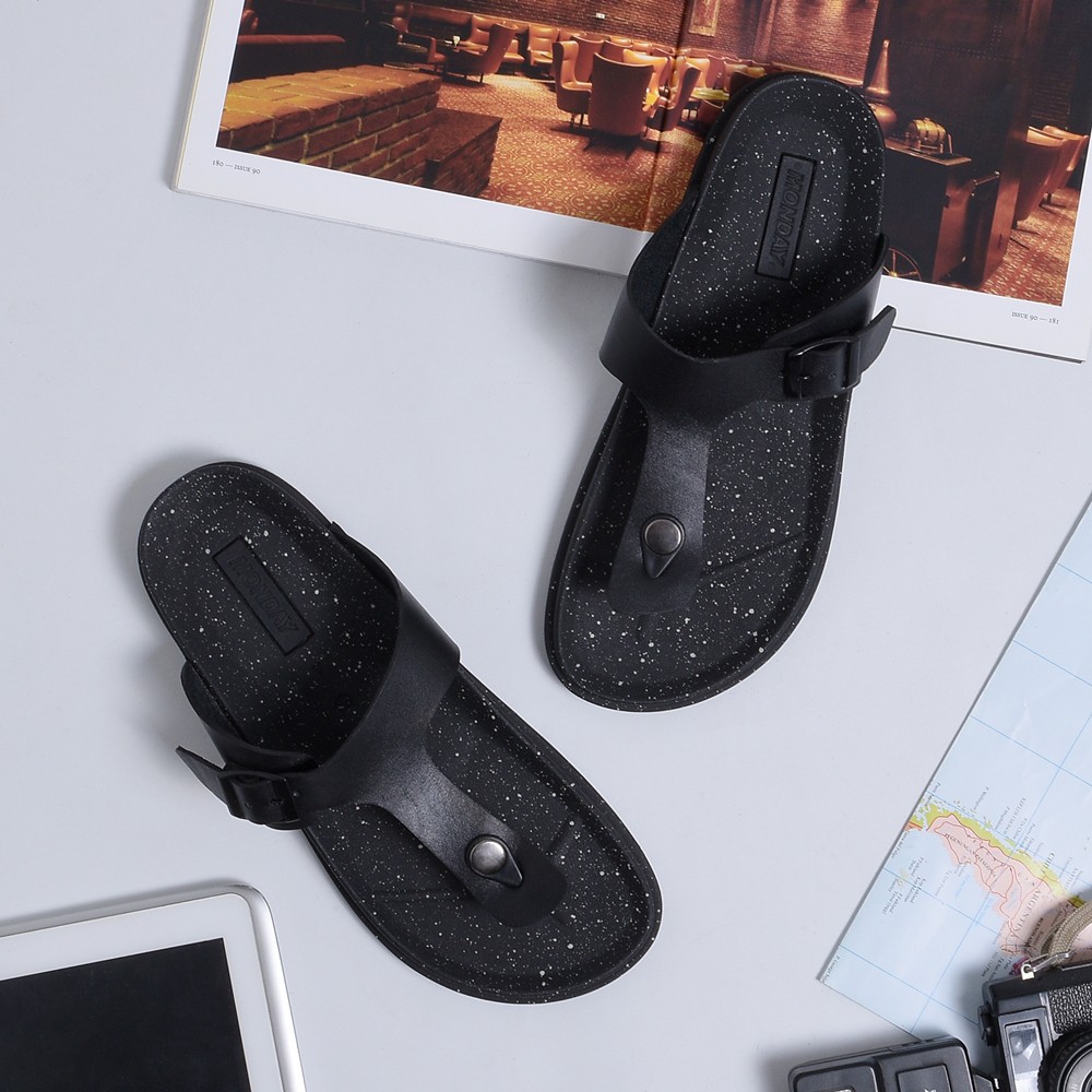 ASTA OREO BLACK |ManNeedMe x Monday| Sandal Jepit Casual Pria KULIT ASLI ORI