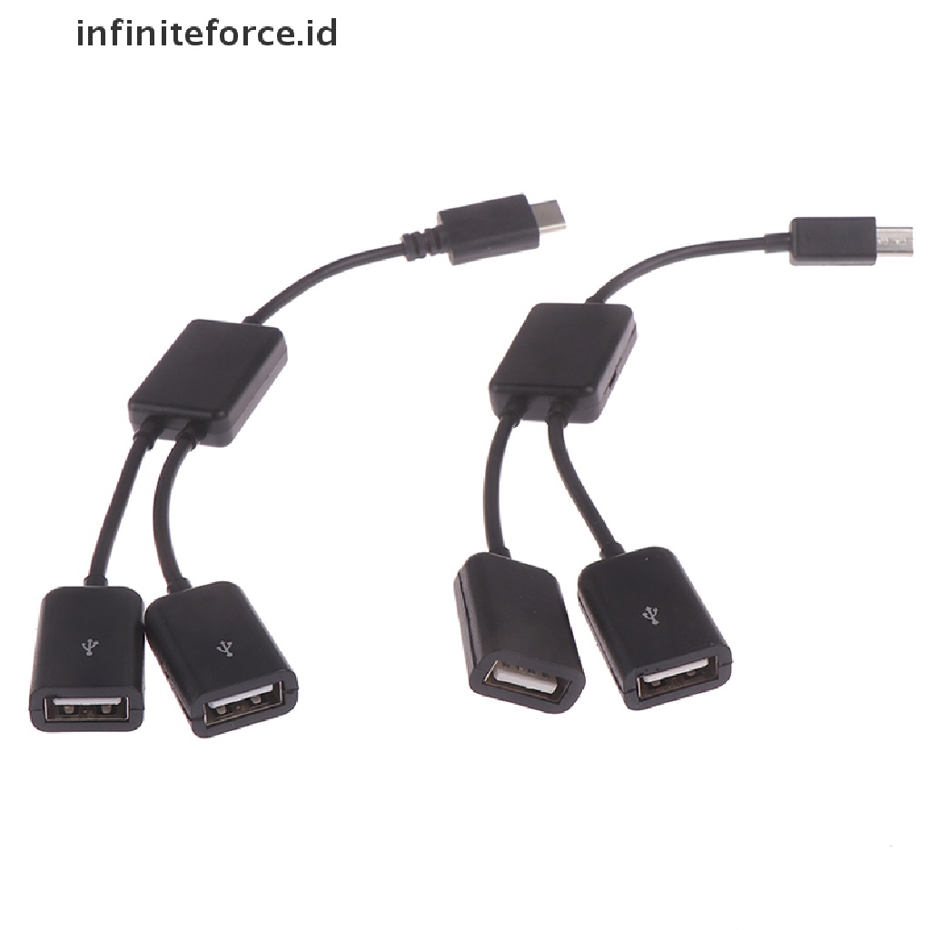 (Infiniteforce.Id) Kabel Adapter Splitter Y Micro Usb / Tipe-C Ke 2 Otg Female