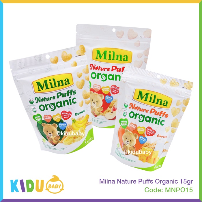 Milna Nature Puffs Organic 15gr Snack Bayi Cemilan si Kecil  Makanan MPASI Kidu Baby