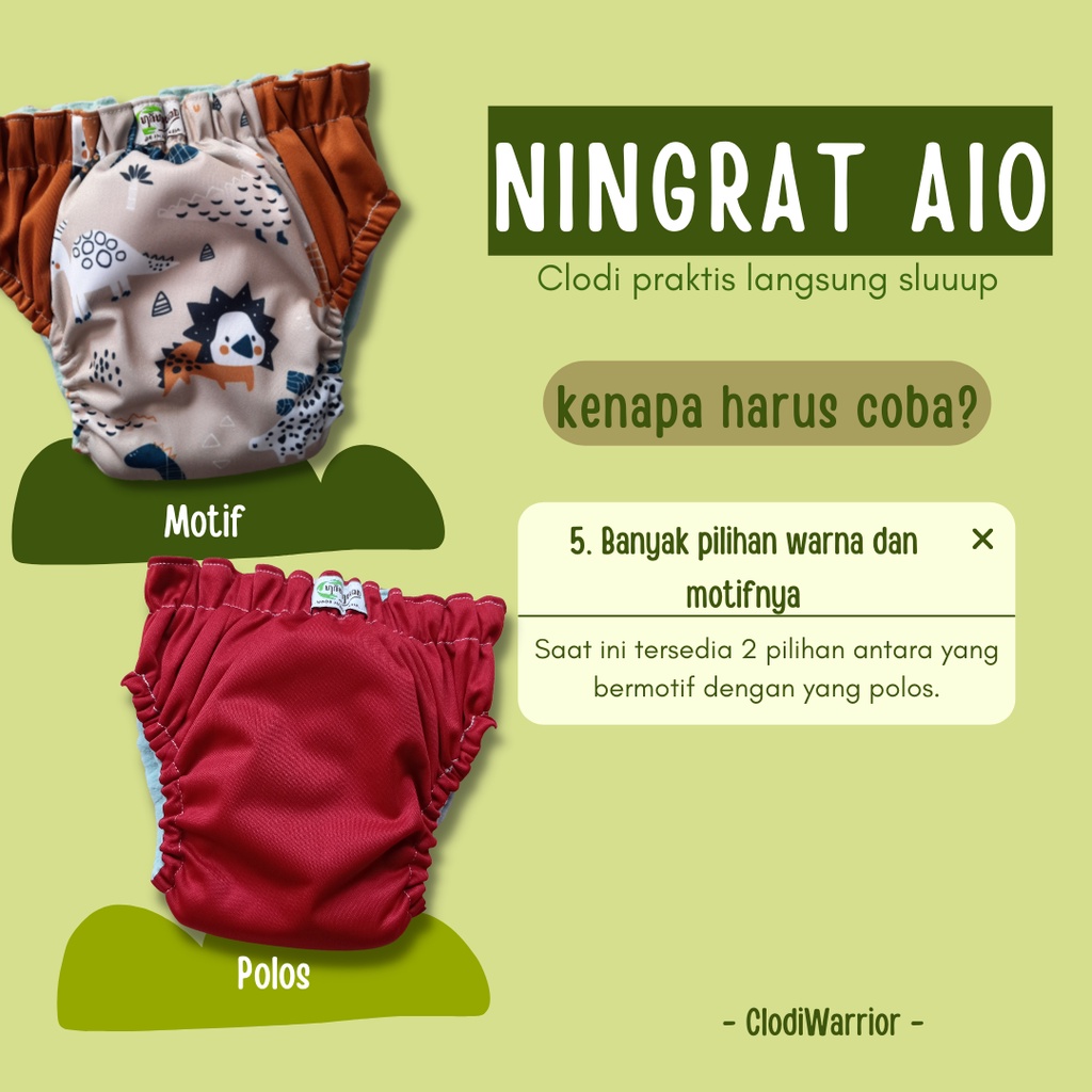 Ningrat AIO Clodi Popok Kain Bayi Cuci Ulang Model Celana Ukuran reguler  jumbo SNI Polos