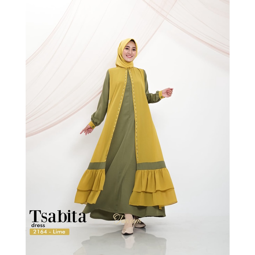Tsabita Dress Gamis Layer Cantik mix Payet Handmade  Kode 2164 By Taneem Muslim Dress