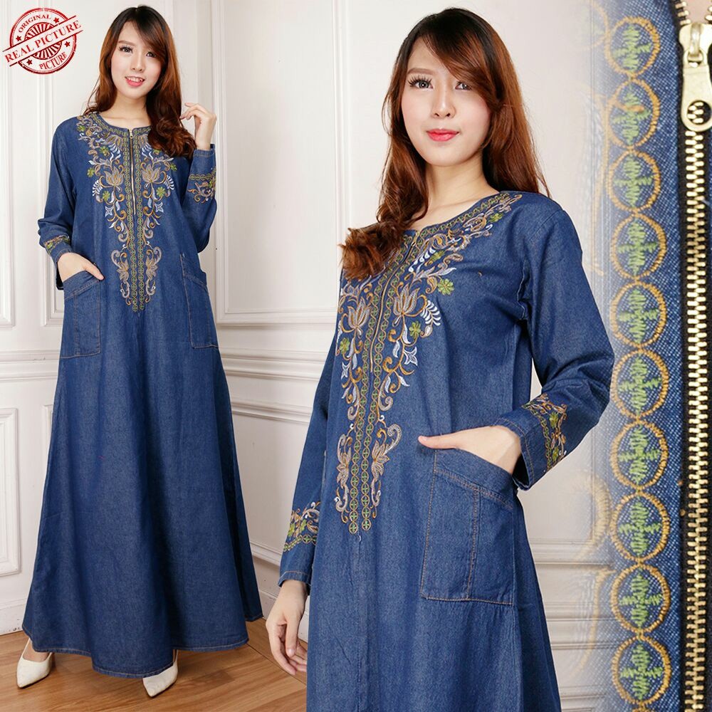 SB Collection Dress Maxi Naila Gamis Jeans Longdress Terusan Casual Wanita