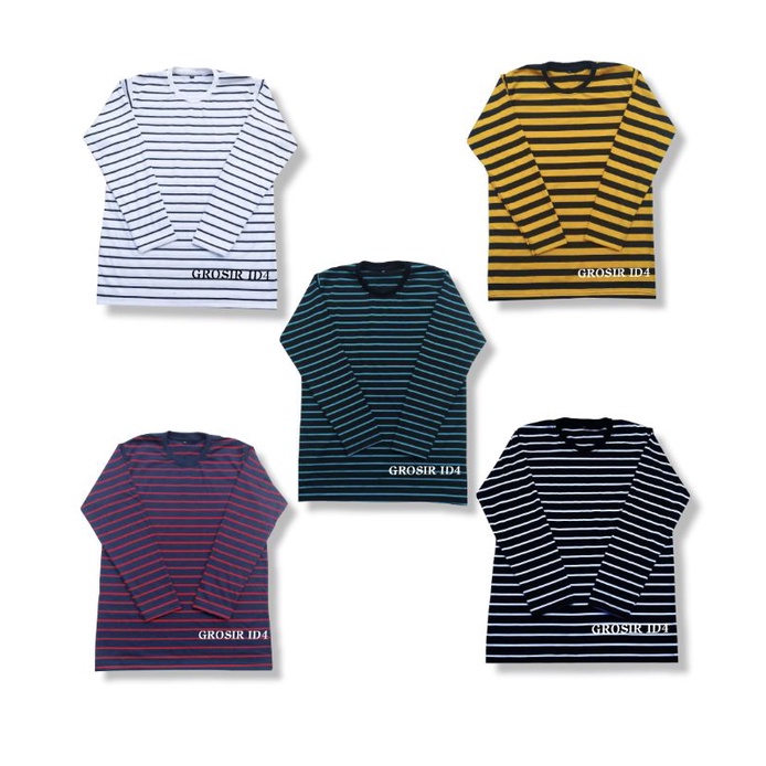 Kaos Stripe Lengan Panjang Kaos Polos Lengan Panjang Pria/Wanita