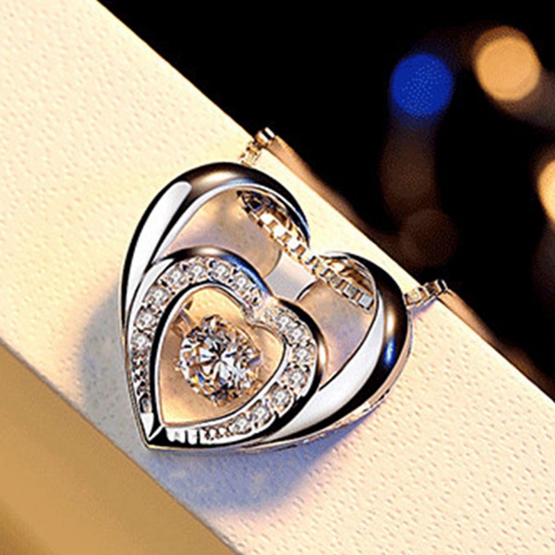 Kalung Rantai Sterling Silver 925 Dengan Liontin Hati Ganda Untuk Wanita