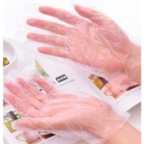 JT - Sarung Tangan Plastik Isi 100Pcs Disposable Plastic Gloves Sekali Pakai Bening Polos Transparent