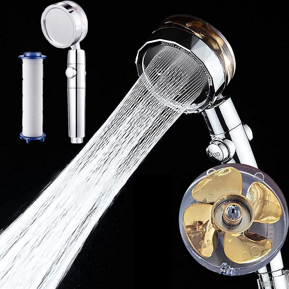 PREVALENT Turbo Charged Handheld Turbocharged Pressure Water Saving Spray 360 Rotated Rainfall Shower Head Bathroom Pressurized Massage Turbo Fan with Filter and Pause Switch Spinning Propeller Shower