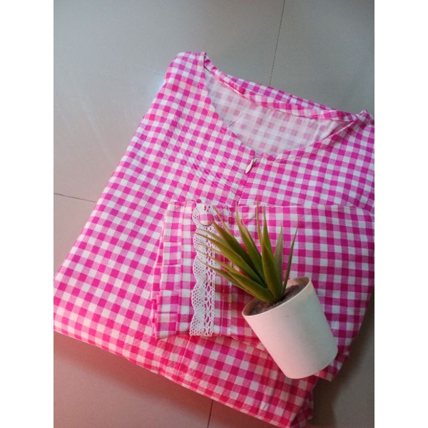 Gamis katun Jepang Ori Tokai Kotak pink