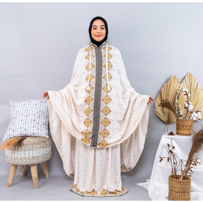 Mukena Zianisa Border Syakira Allsize - Cream